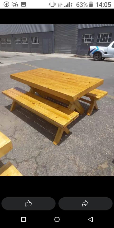 Wooden 4-Seater Table with Benches