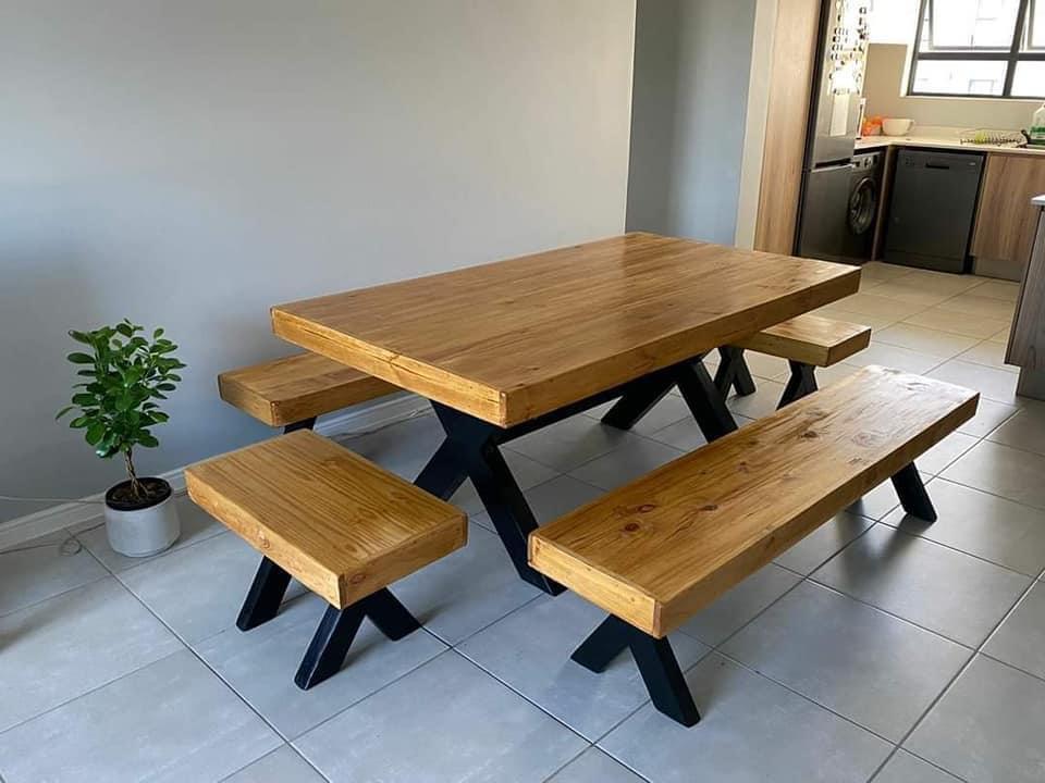 Wooden 6-Seater Table with Benches