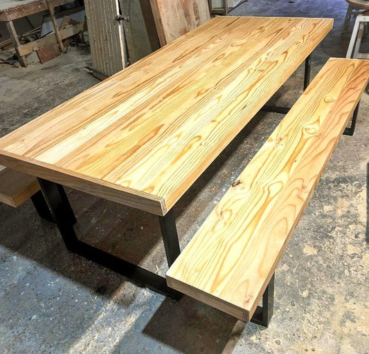 Modern Industrial 8-Seater Dining Table with Benches