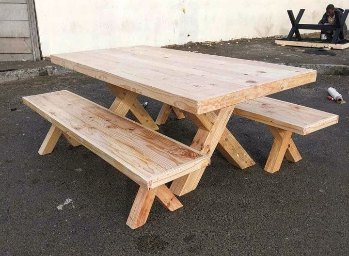 Wooden 6-Seater Table with Benches