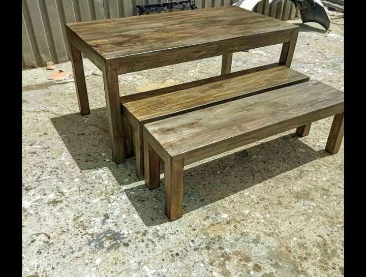 Wooden 4-Seater Table with Benches
