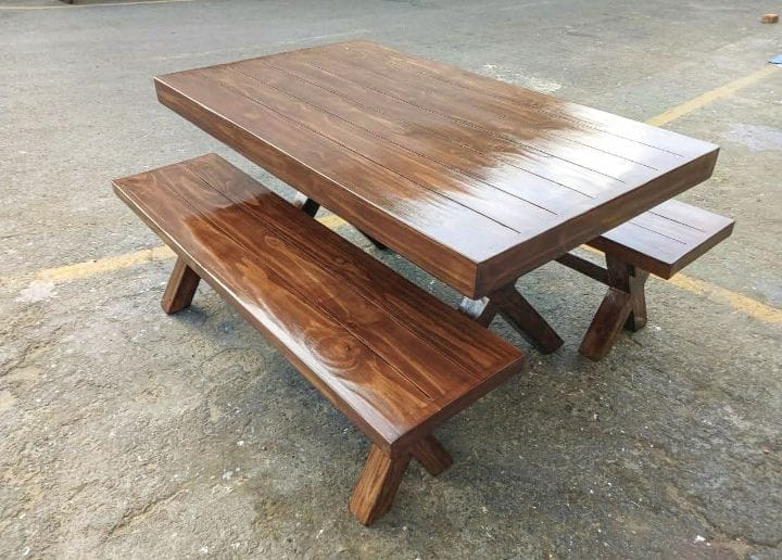 Wooden 4-Seater Table with Benches