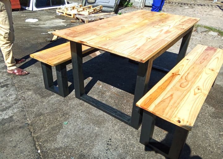Wooden 4-Seater Table with Benches