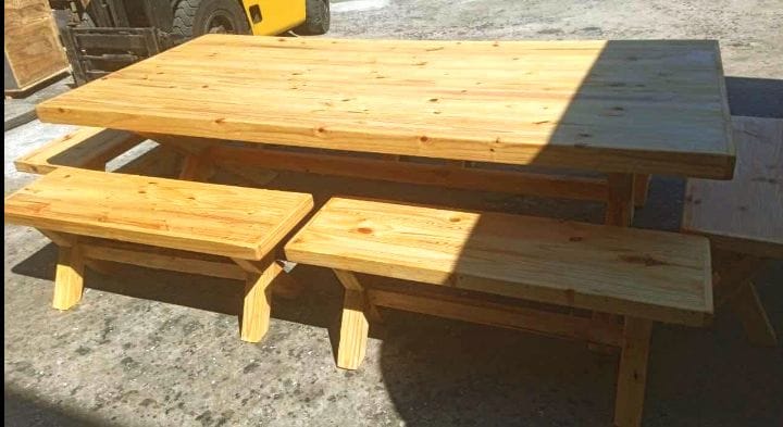 Wooden 6-Seater Table with Benches