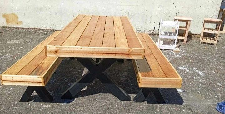 Wooden 4-Seater Table with Benches