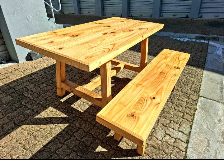 Wooden 4-Seater Table with Benches