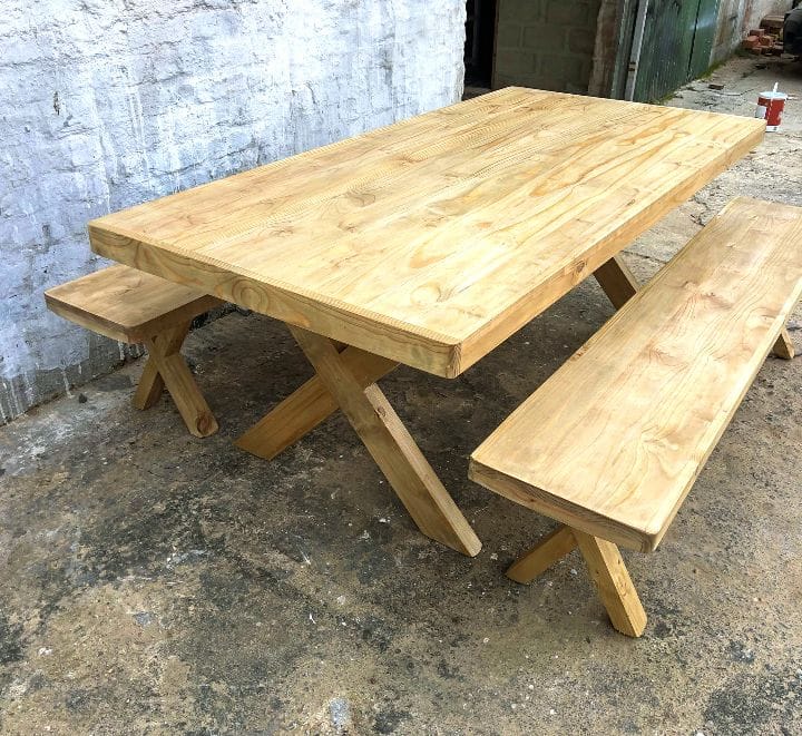 Wooden 4-Seater Table with Benches