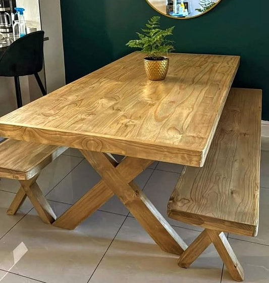 Modern 10-Seater Dining Table with Benches