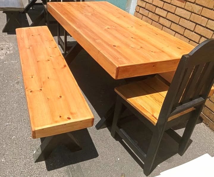 Wooden 6-Seater Table with Benches