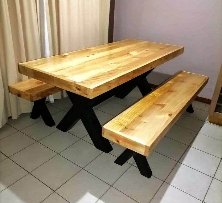 Wooden 4-Seater Table with Benches