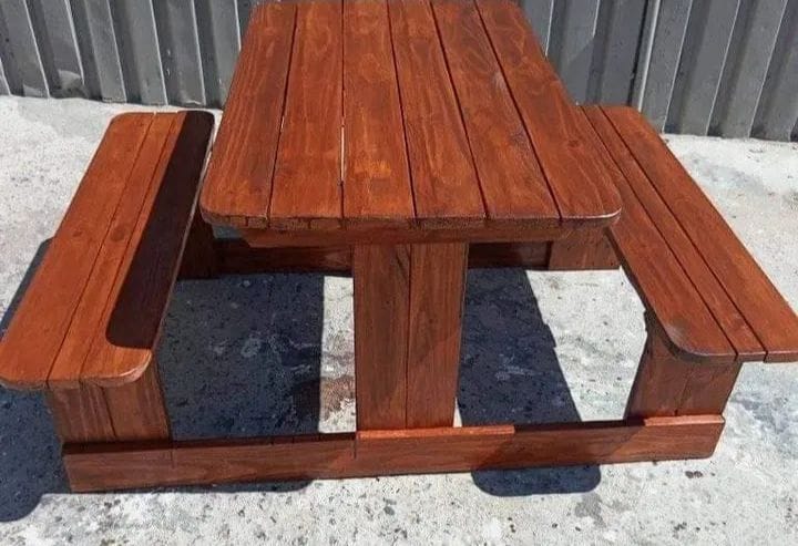 Wooden 4-Seater Table with Benches