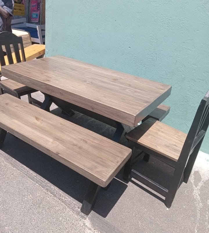 Wooden 6-Seater Table with Benches