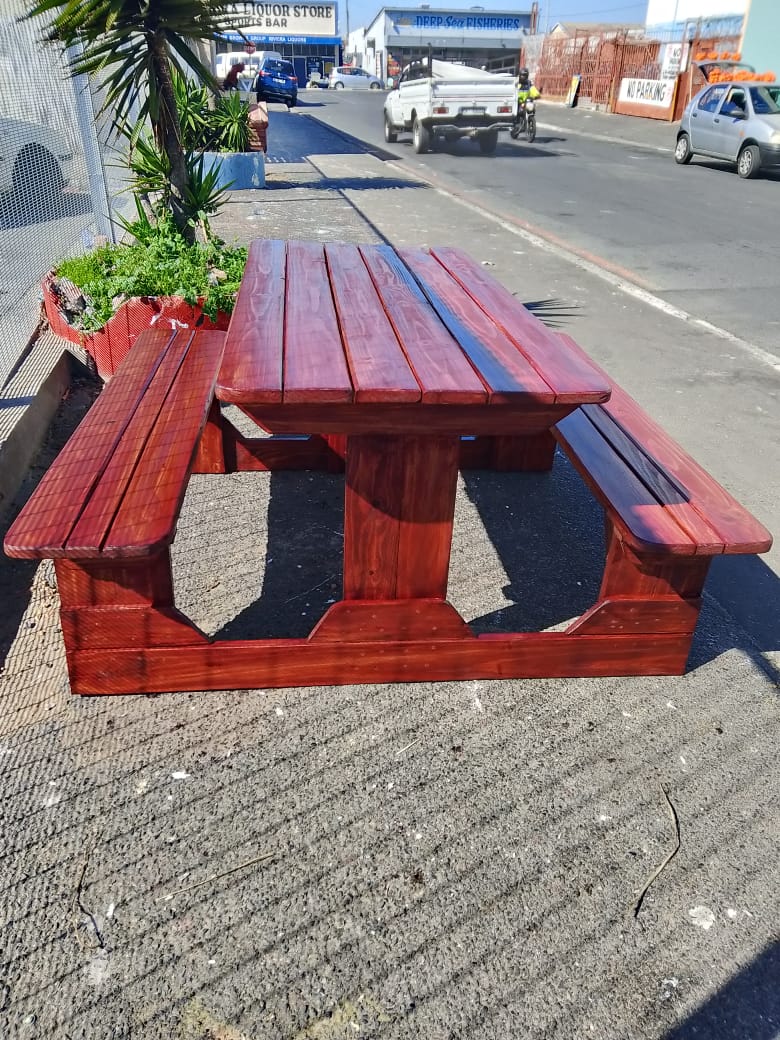 Wooden 4-Seater Table with Benches