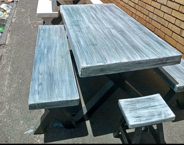 Wooden 6-Seater Table with Benches