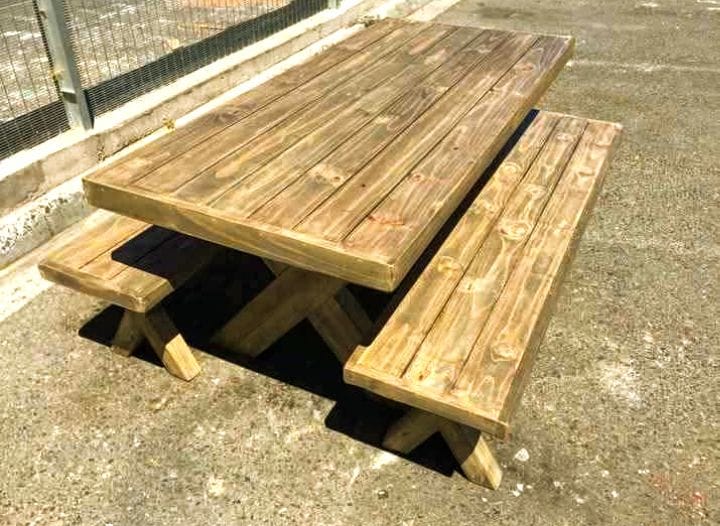 Wooden 4-Seater Table with Benches