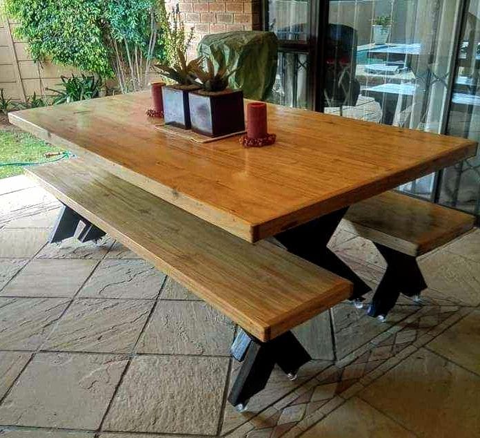 Wooden 6-Seater Table with Benches