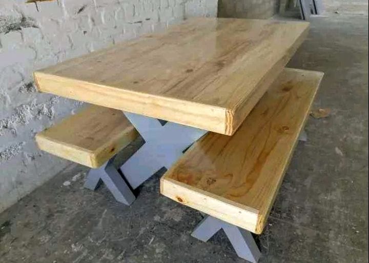 Wooden 4-Seater Table with Benches