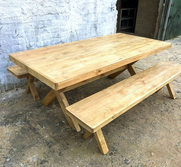 Wooden 4-Seater Table with Benches