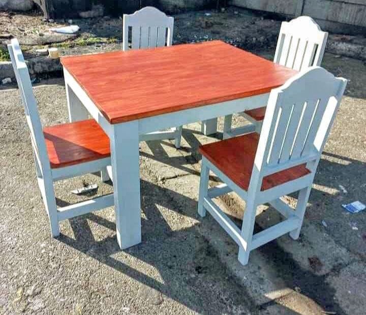 Wooden 4-Seater Table with Benches