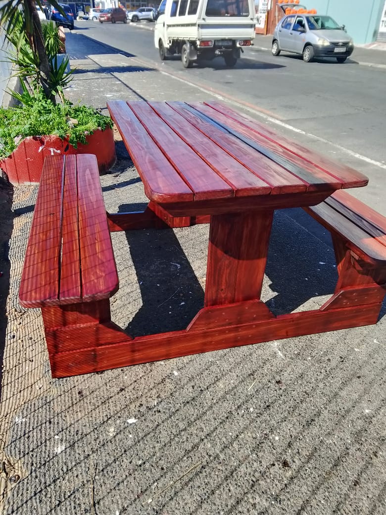 Wooden 4-Seater Table with Benches
