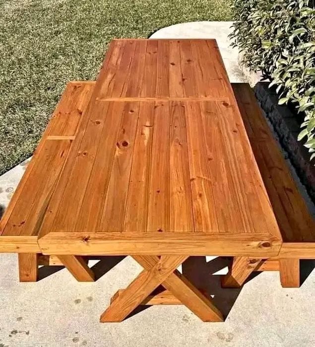 Wooden 6-Seater Table with Benches