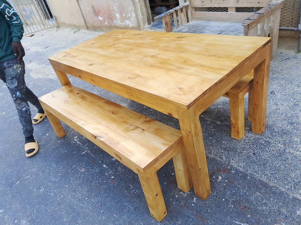 Wooden 4-Seater Table with Benches