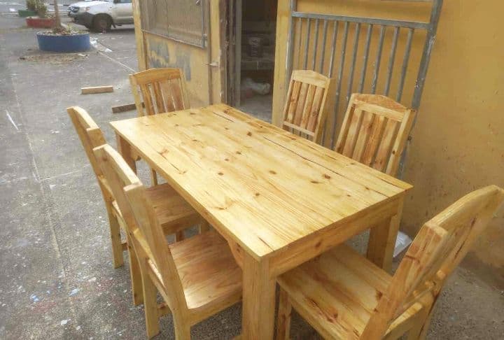 Wooden 6-Seater Table with Benches