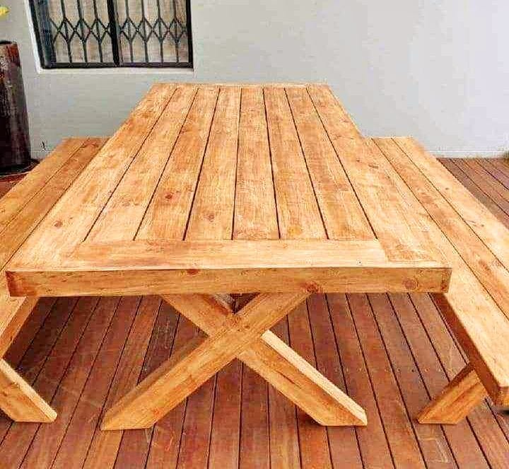 Wooden 4-Seater Table with Benches